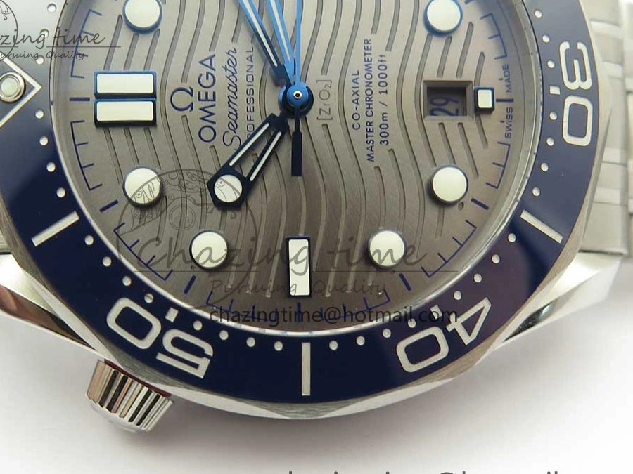 0113 Effortless 2018 Seamaster Diver 300M OMF Best Edition Blue Ceramic Gray Dial on SS Bracelet A8800 (Black Balance Wheel) 7958